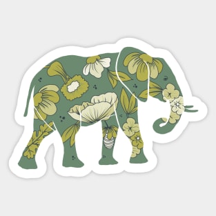 Elephant silhouette with flowers and leaves Sticker